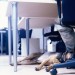 dog under desk at office